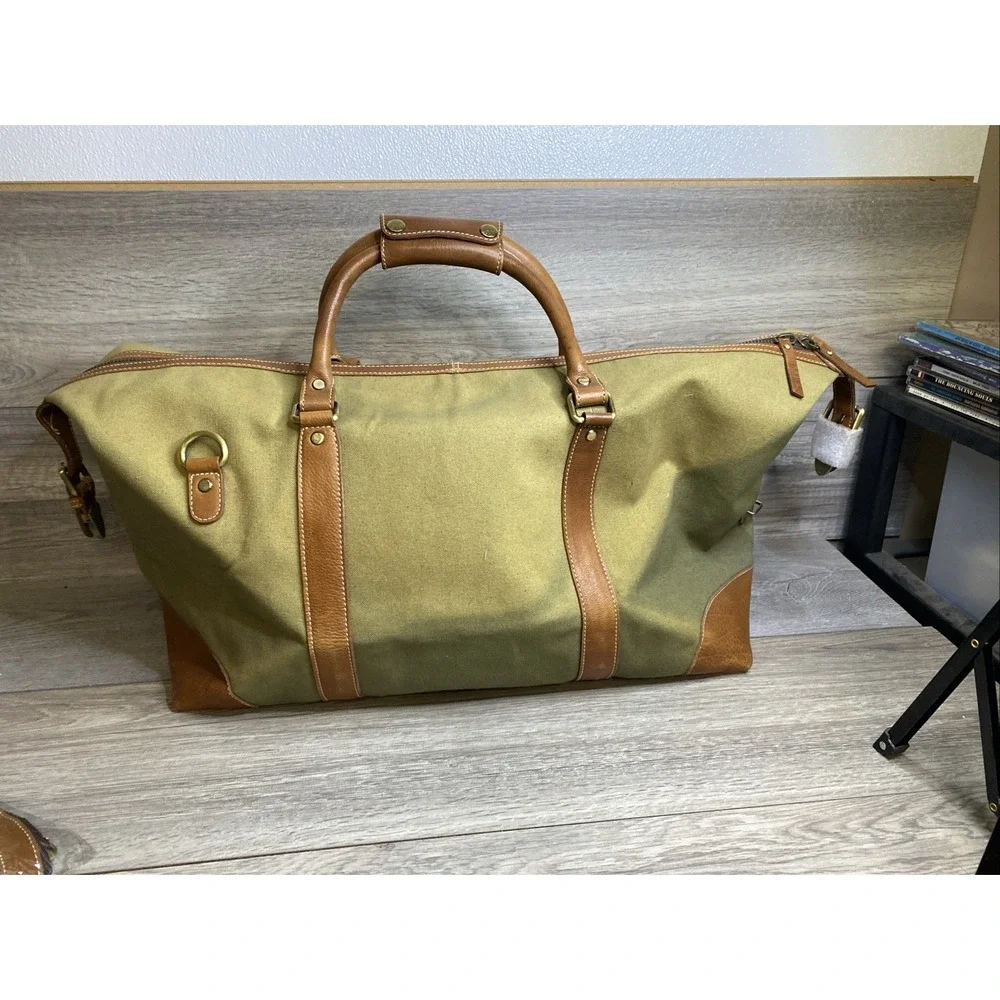 FH Wadsworth NYC Duffle Bag Canvas & Leather Adjustable Straps NWT Embroidered
